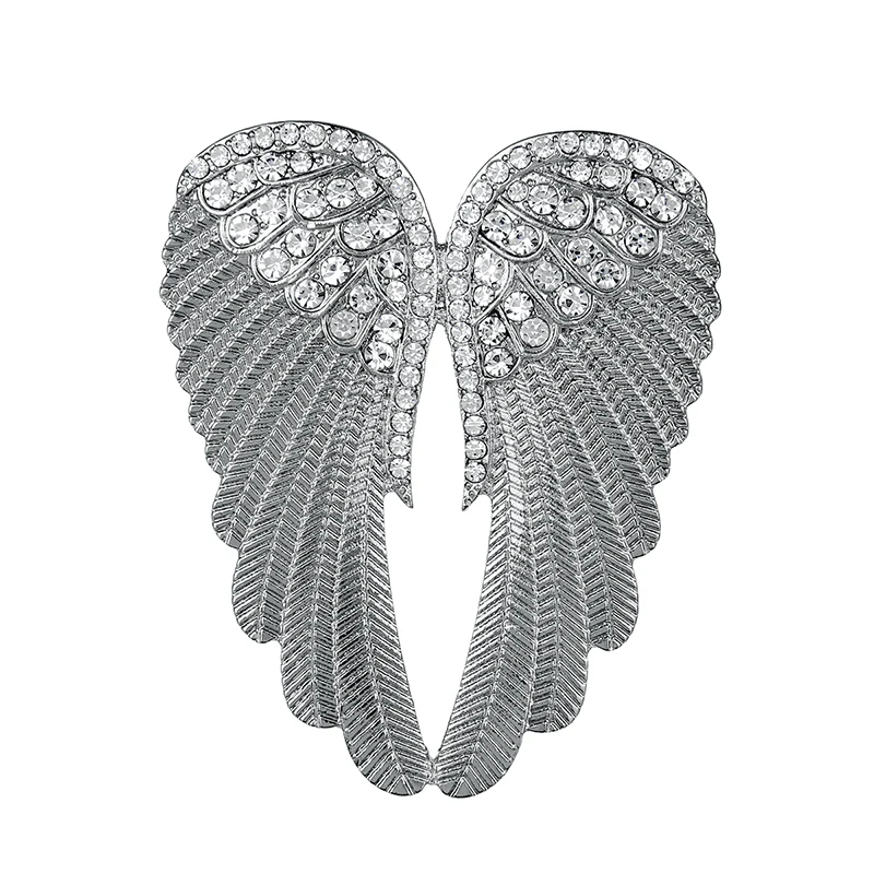New Arrival Gold or Silver Plated Rhinestones Pave Large Size Archangel Angel Wing Brooch Pins