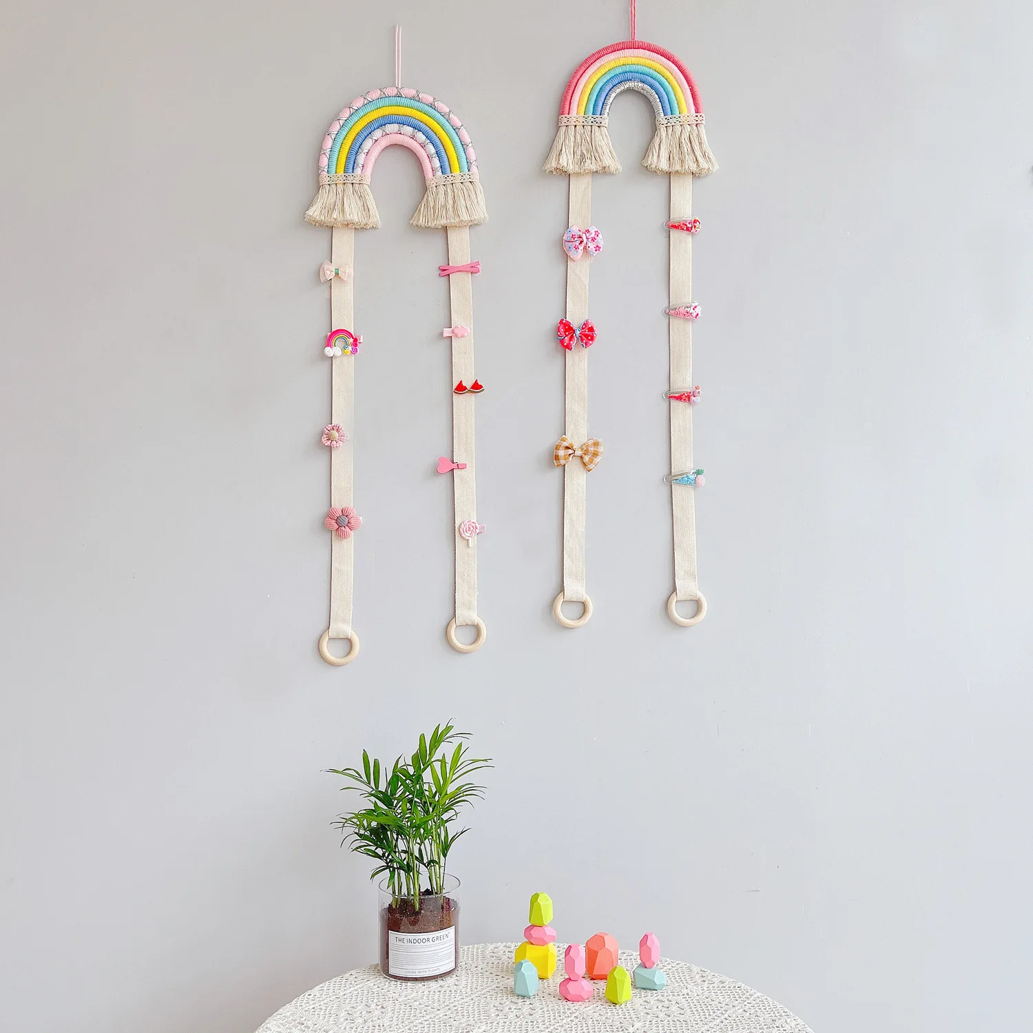 Boho Woven Woven Tapestry Macrame Wall Hanging Dreamcatcher Hair Bow Clip Hanger Accessories Girls Room Decor For Kids