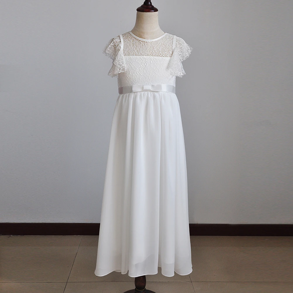 New design fashion manufacture white ivory sleeveless long-length party wedding royal lace flower girl kids dress