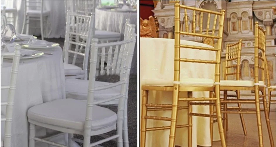 Gold white metal banquet plastic gold chiavari chair event,hotel furniture modern wedding chair chiavari with cushion