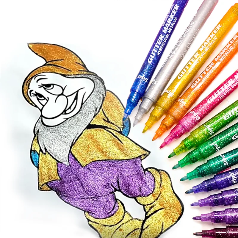 Sipa Glitter Colors Water Based Marker Pen Set Painting Graffiti Glitter Marker Pens Paper PVC BOX Permanent Acceptable 1mm