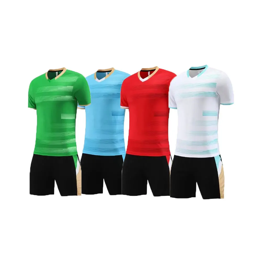 Cheapest Red Stripe Soccer Jersey Mens Breathable Soccer Uniform Set Vintage Football Jersey