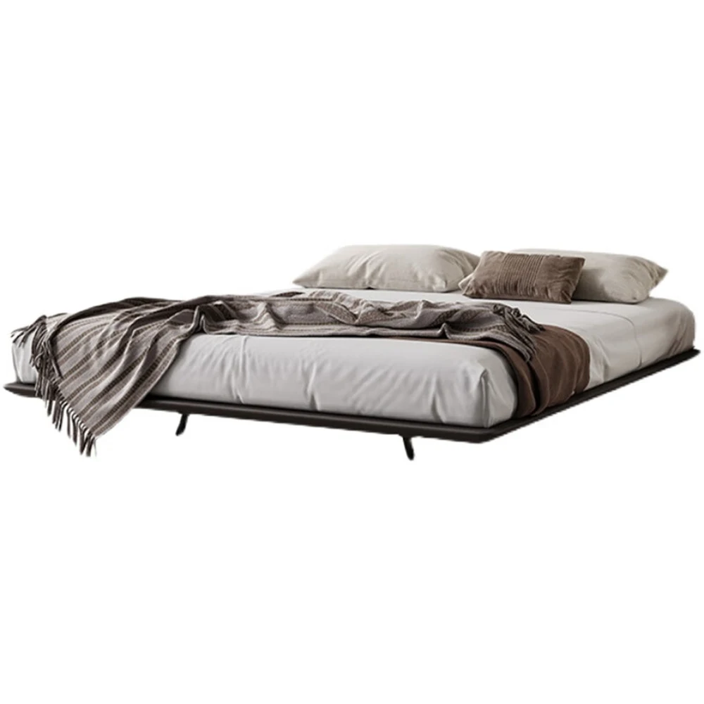 Italian Modern Simple 1.8m Double Bed with Induction Lamp Handmade Wooden Furniture for Bedroom Household Commercial Apartment