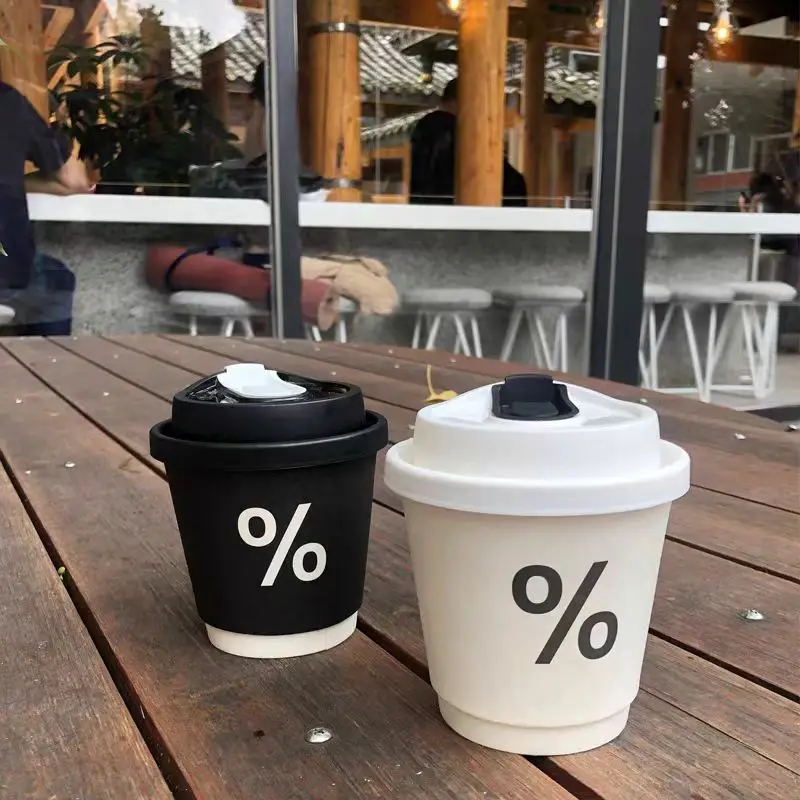 Biodegradable Disapoble Double-layer Paper Cup Hot Coffee Drinking Paper cups Leak Proof Double Wall Cups With Custom Logo