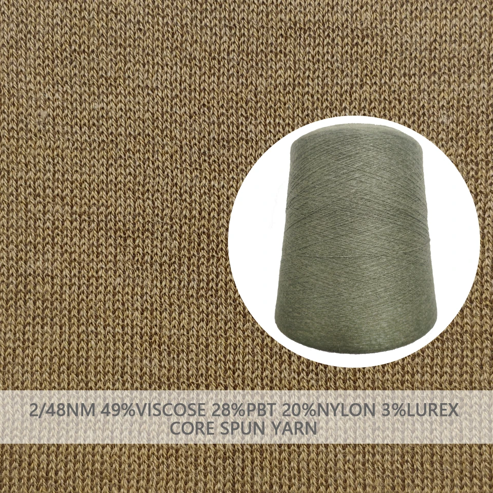 Блестящий металлический 2/48nm 49% вискоза 28% PBT 20% нейлон 3% люрексом армированная пряжа