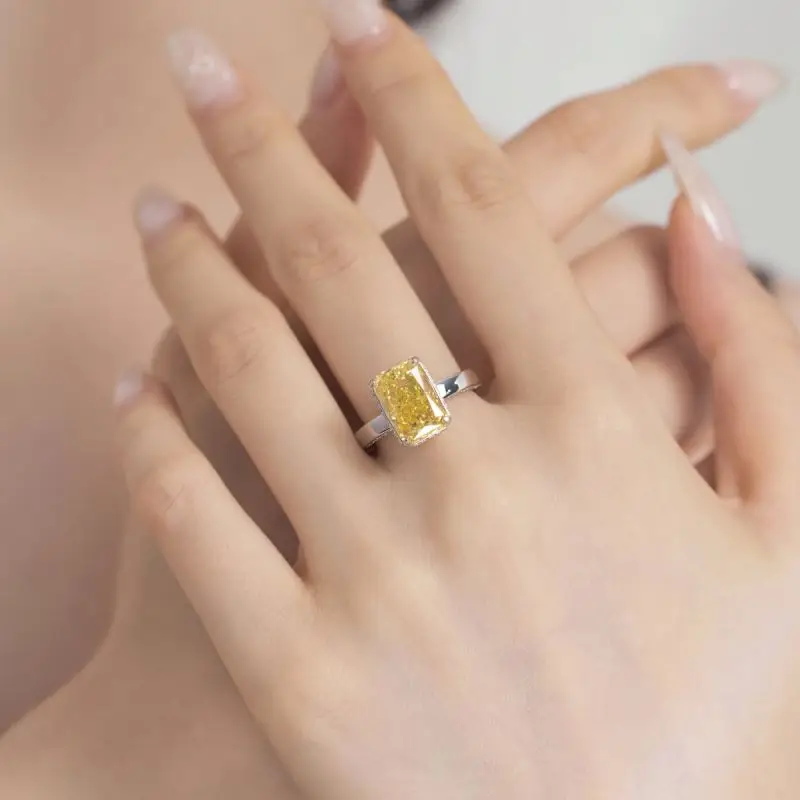 Dylam Luxury Fine Jewelry Diamond S925 Silver Square Yellow Cubic Zircon Ring Wholesale Price Wedding Engagement Rings For Women