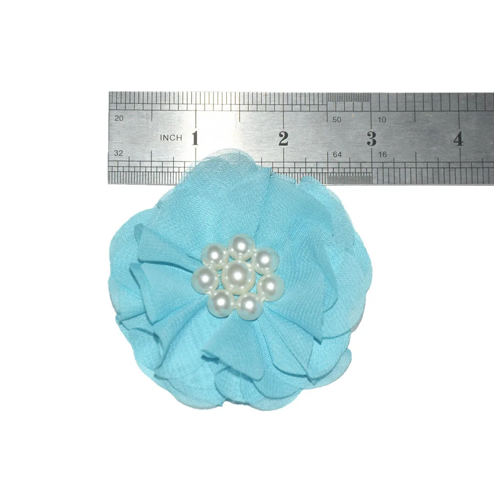 3' (7.5cm) Multi-layer Pearl Beaded Chiffon flower Without Hair Clip Girl Lovely Hair Accessories 30 Colors