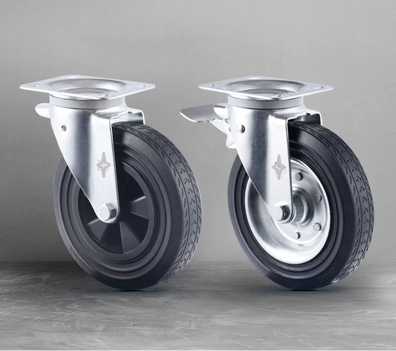 8 Inch 200mm load-bearing wear-resisting heavy duty rubber caster and wheel for waste bin