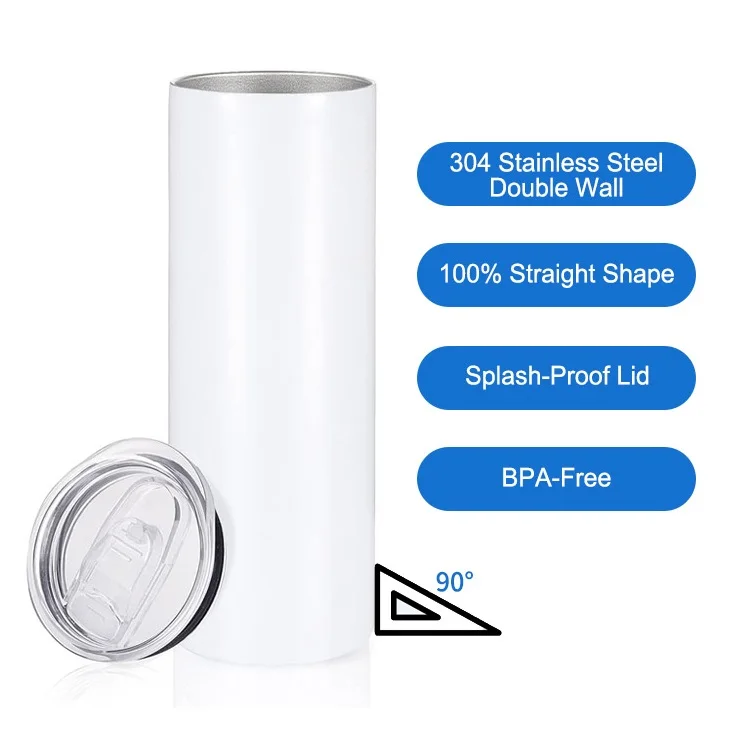20 Oz Flat Bottom Straight Skinny Vacuum Insulated Double Wall Stainless Steel Sublimation Tumbler