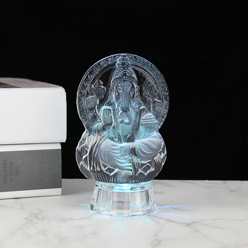 Exquisite Hindu Souvenirs Gift Ganesha Model Crystal Ganesh Statue With LED Base