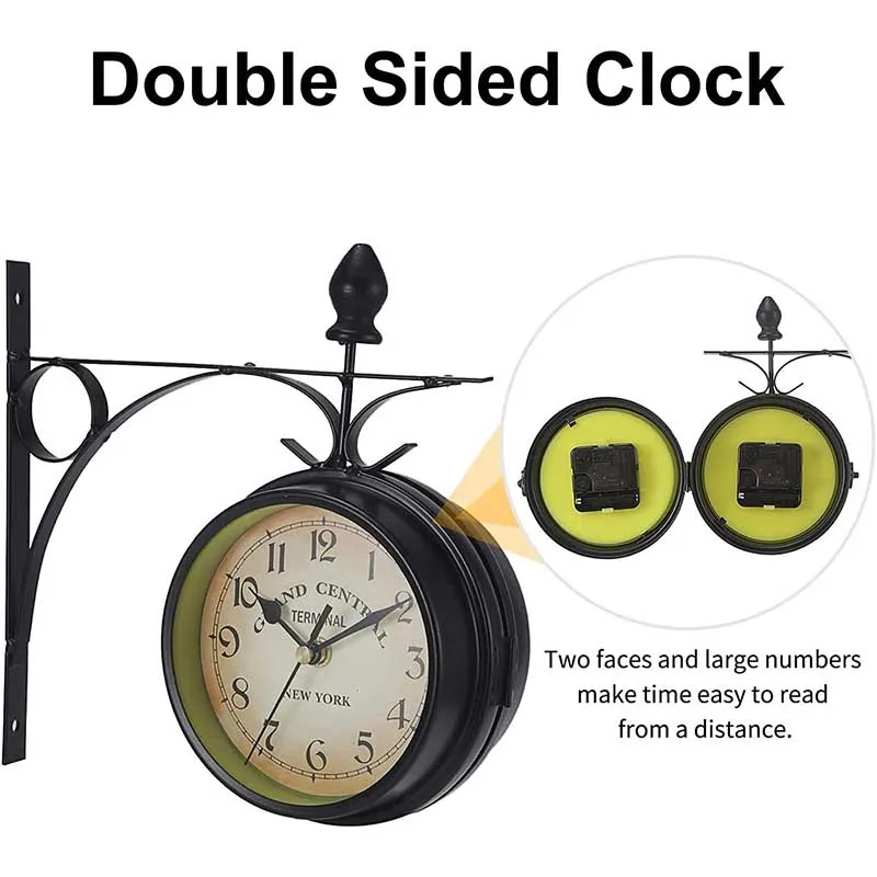 Retro Double-Sided Garden Wall Clock European Art Vintage Industrial 5inch Two Sides Wall Hanging Clock Classic Wall Clock