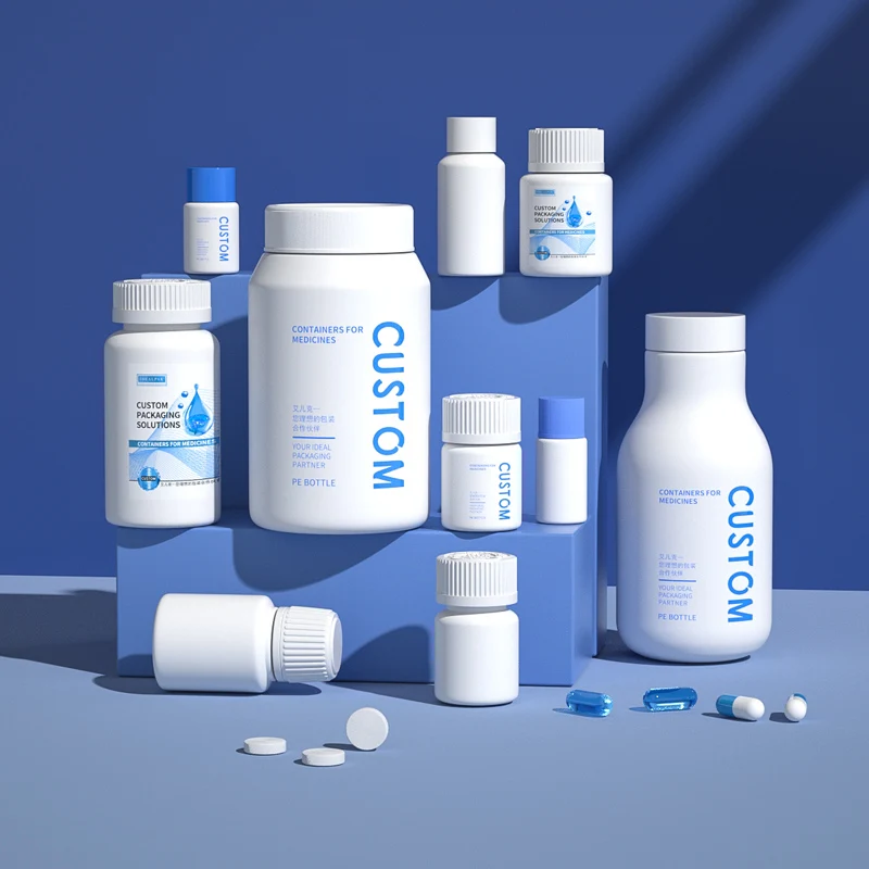 Custom PE White Pill Capsule Medicine Container Vitamin Pharmaceutical Bottle With Lids