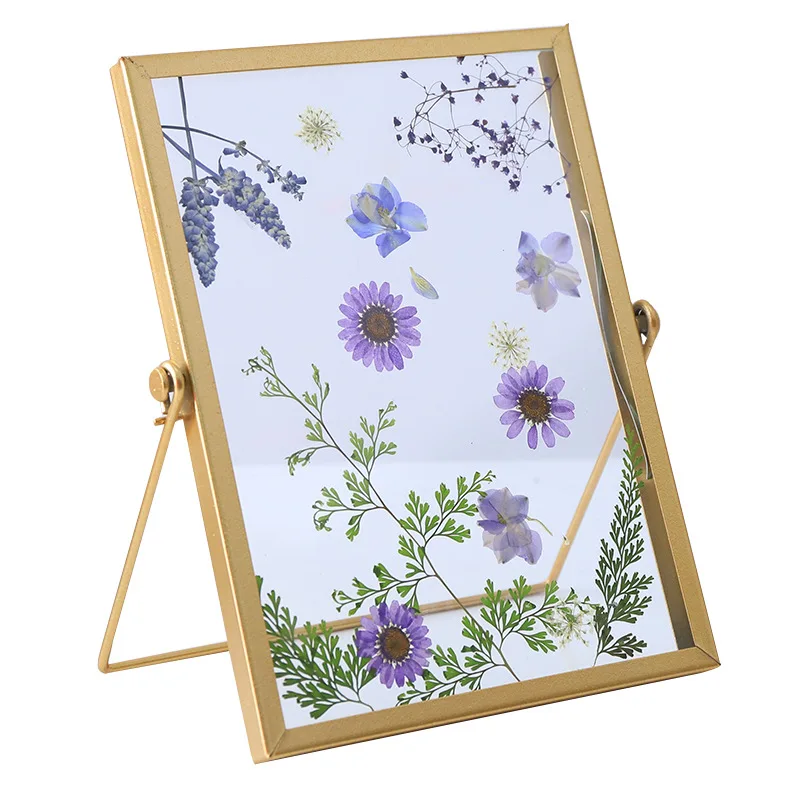 Home Decorative Picture Art Family Photo Frame Glass Copper  Gold Steel Metal Herbarium Photo Frame