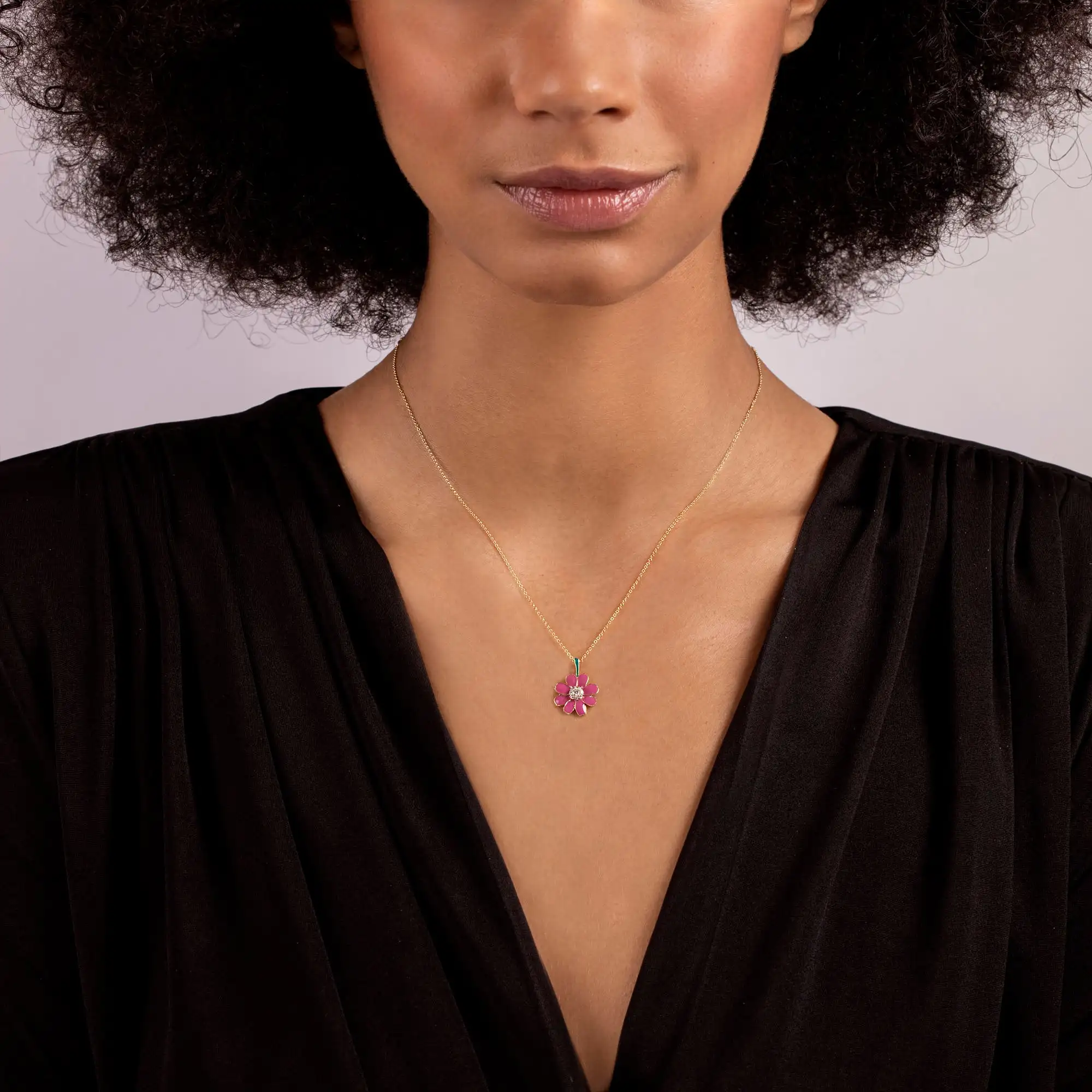 Slovehoony Cute Flower Multi-colored Enamel With Shiny Zircon Crystal Turquoise Pendant Halloween Jewelry Necklace For Women