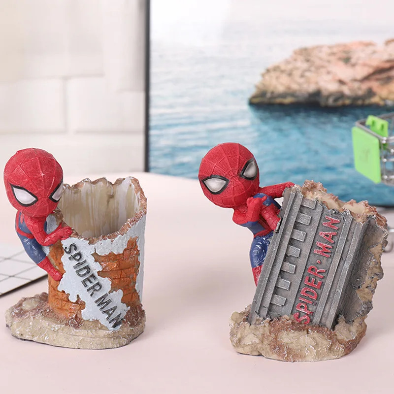 Modern creative home Marvel extraordinary spider man pen holder ornaments student gifts resin crafts ornaments