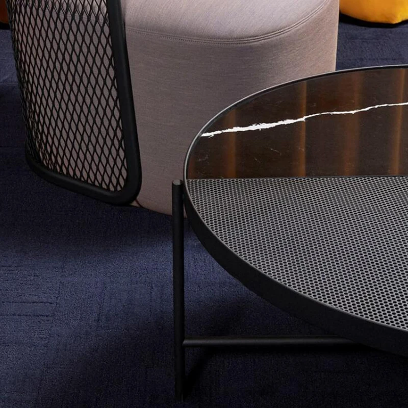 Modern Black Coffee Table Side Table With Metal Frame Natural Marble Living Room Furniture Decor