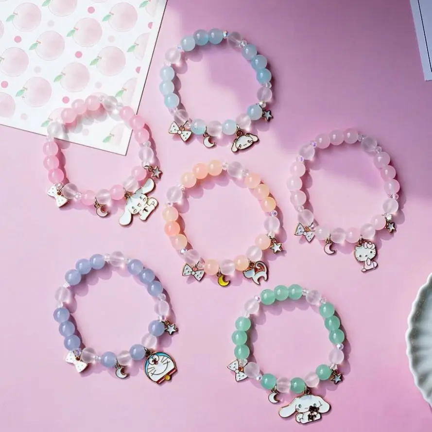 Hot sale Elastic Stretch Crystal Bead Bracelet Cute Cartoon Kawaii Beaded Bracelets for Girls Women