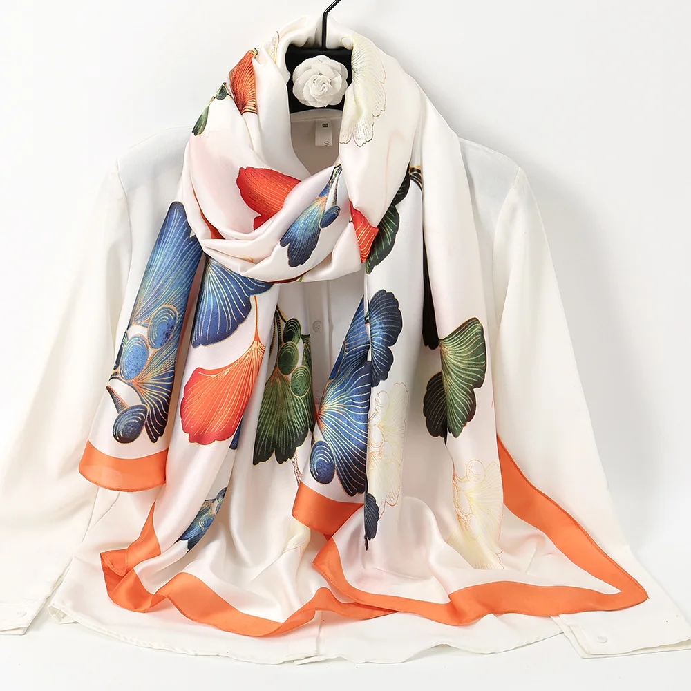 2023 Custom Printed Satin Silk Shawl Scarf Autumn Spring Georgette Premium Pashmina Chiffon Light Shawl And Scarves For Women