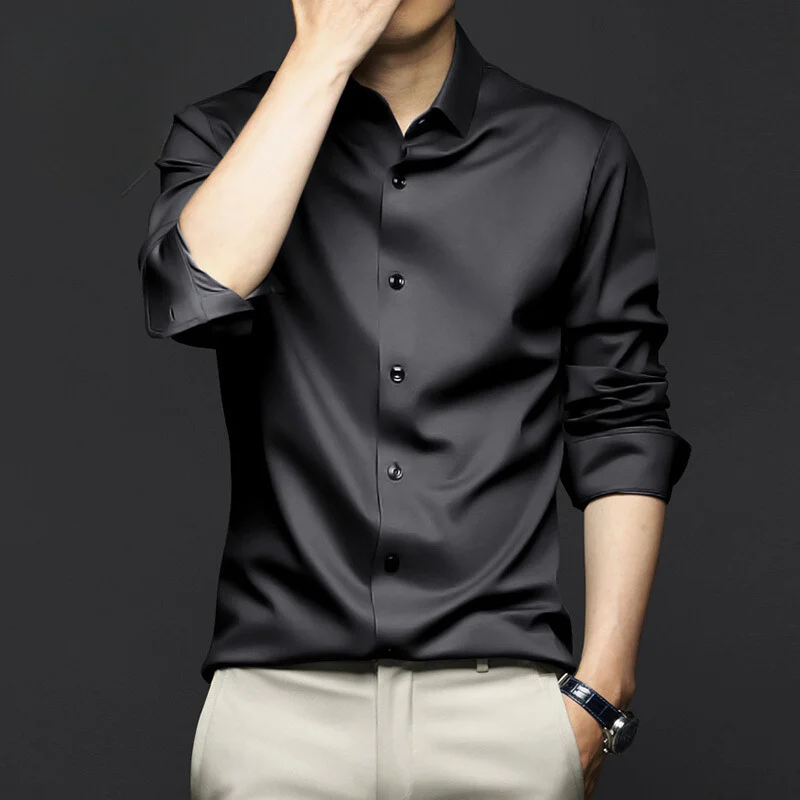 Office Men Pour Hommes Tshirts Ice Silk Dress Shirt Essential Polyester Tee-Shirt Quality Linen Non Iron Shirts For Men