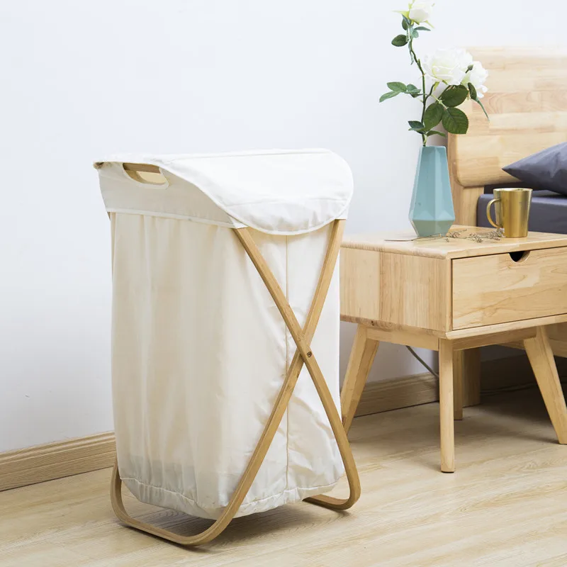 X-frame Dirty Clothes Bathroom Collapsible Home Bamboo Hamper Foldable Storage Laundry Basket