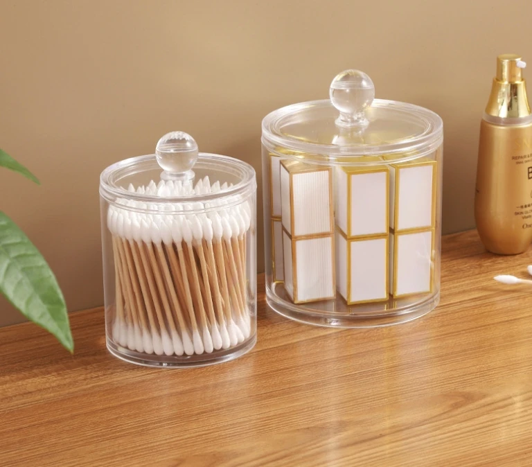 Acrylic round cotton swab box Plastic with lid square cotton swab remover cotton storage box Transparent toothpick box
