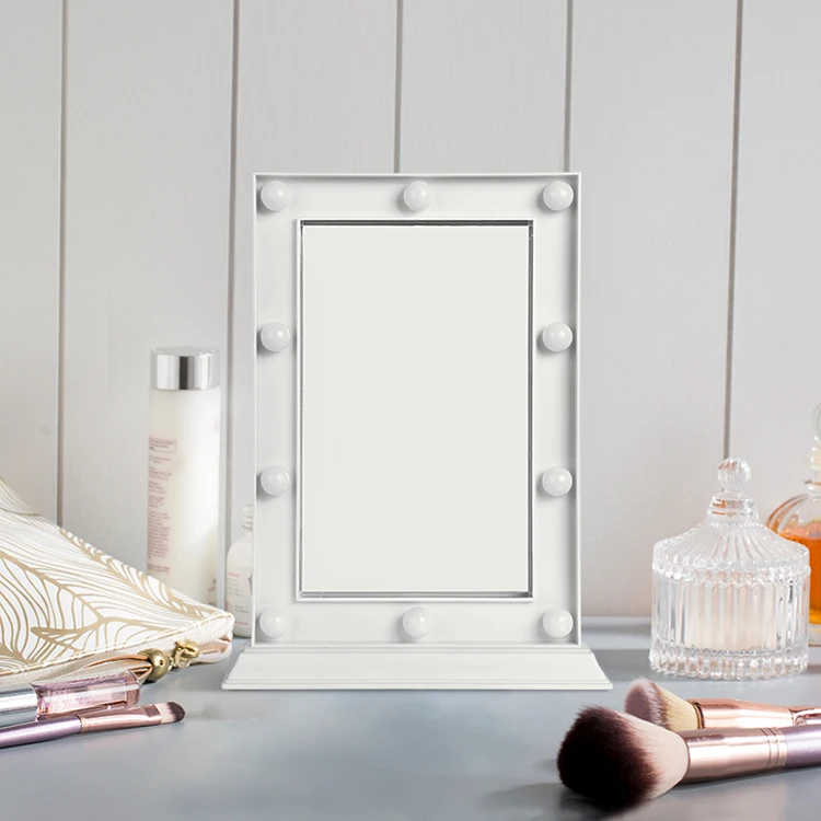 Поставщик lumineux miroir pliant de стол стоящие в рамке белое прямоугольное голливудское зеркало светодиодное