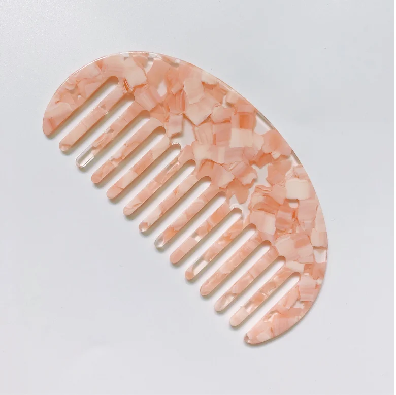 Logo antistatic cellulose acetate wide tooth acrylic hair comb geometric comb simple semi circular hair comb