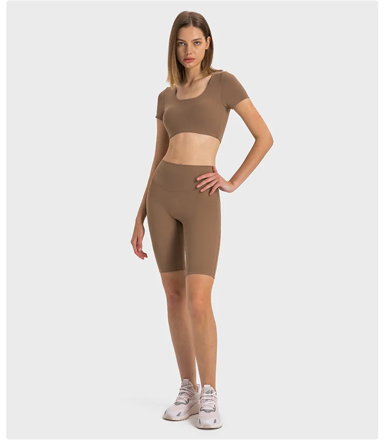 Draw strip ribbed Shaping High waist peach buttock lulu sports leggings Outdoor running fitness lulu yoga pants GYM lulu shorts