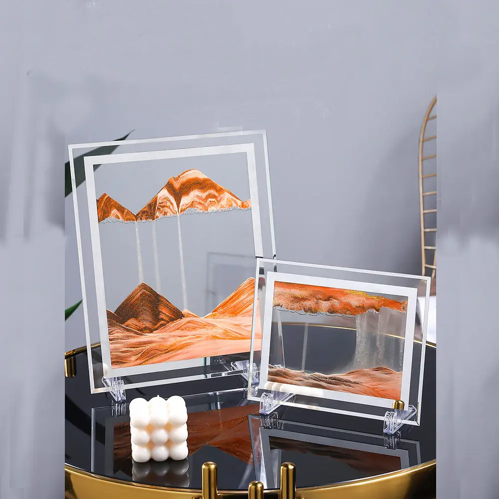 Decor Accessories Homes 3D glass sandscape in moving sand art picture in motion display flowing moving sand art painting