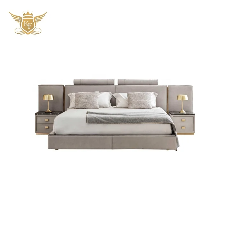 Foshan factory King queen leather bed 1.8 m double bed furniture bedroom set furniture with nice quality made in china