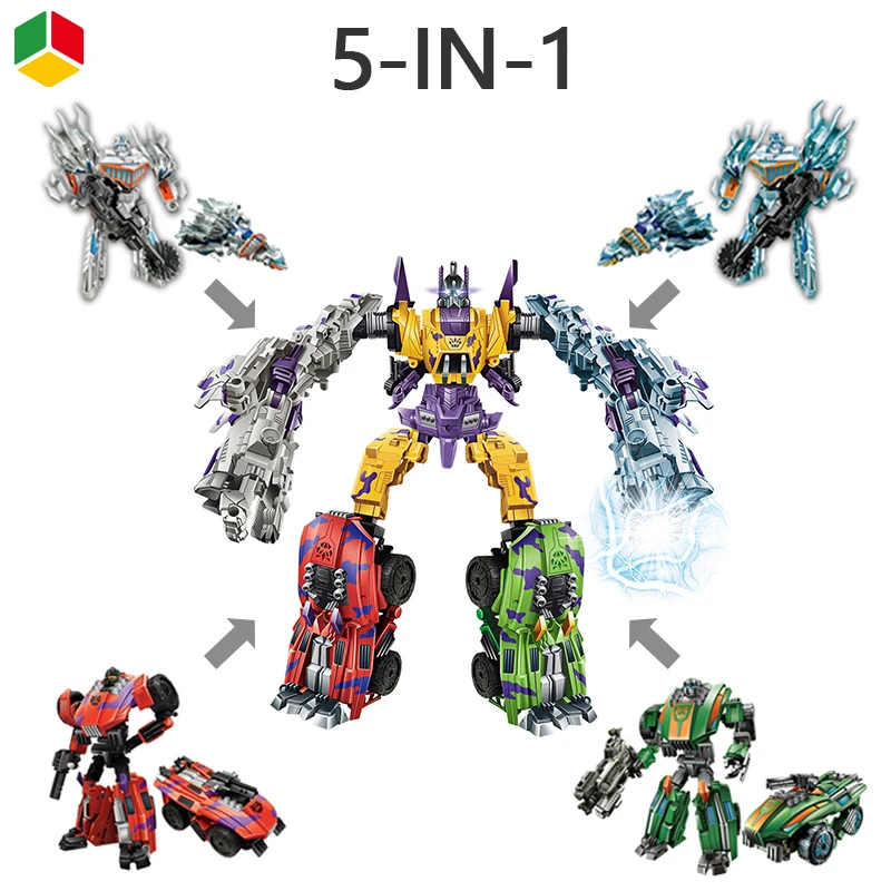 QS Wholesale DIY 5 in 1 Transformable Car Robot Deformation Model Toys Transform Robot Car Toys For Kids