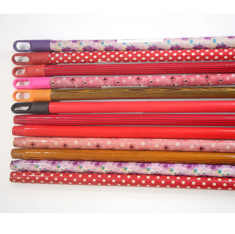 Ero-friendly mop stick broom handle escoba flower design PVC coating wood broom stick hot sales india broom handle