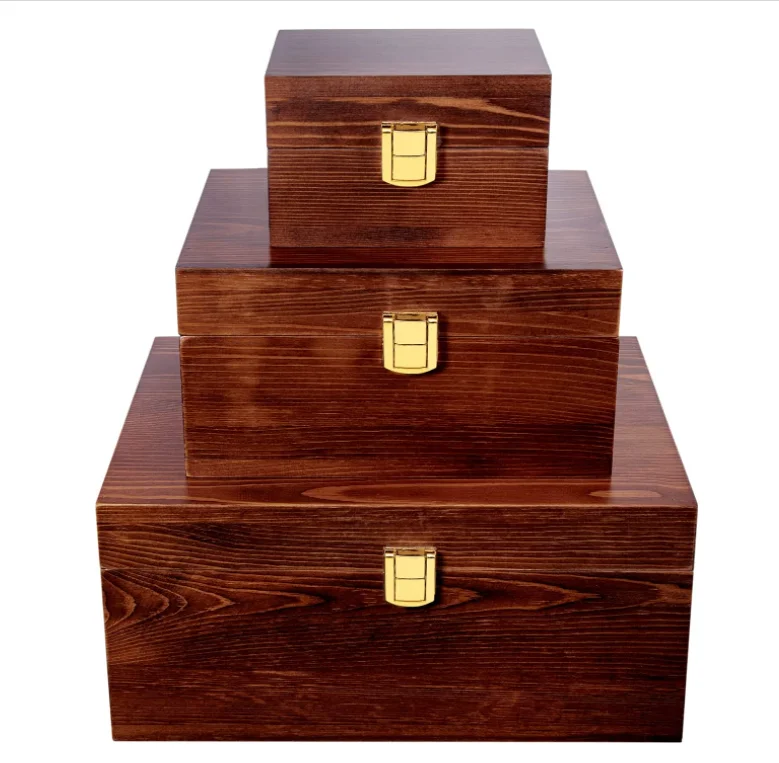 Large Wooden Box with Hinged Lid  Solid Acacia Wood Storage Box with Lock Natural Wood Grain for Home Office Decorative Box