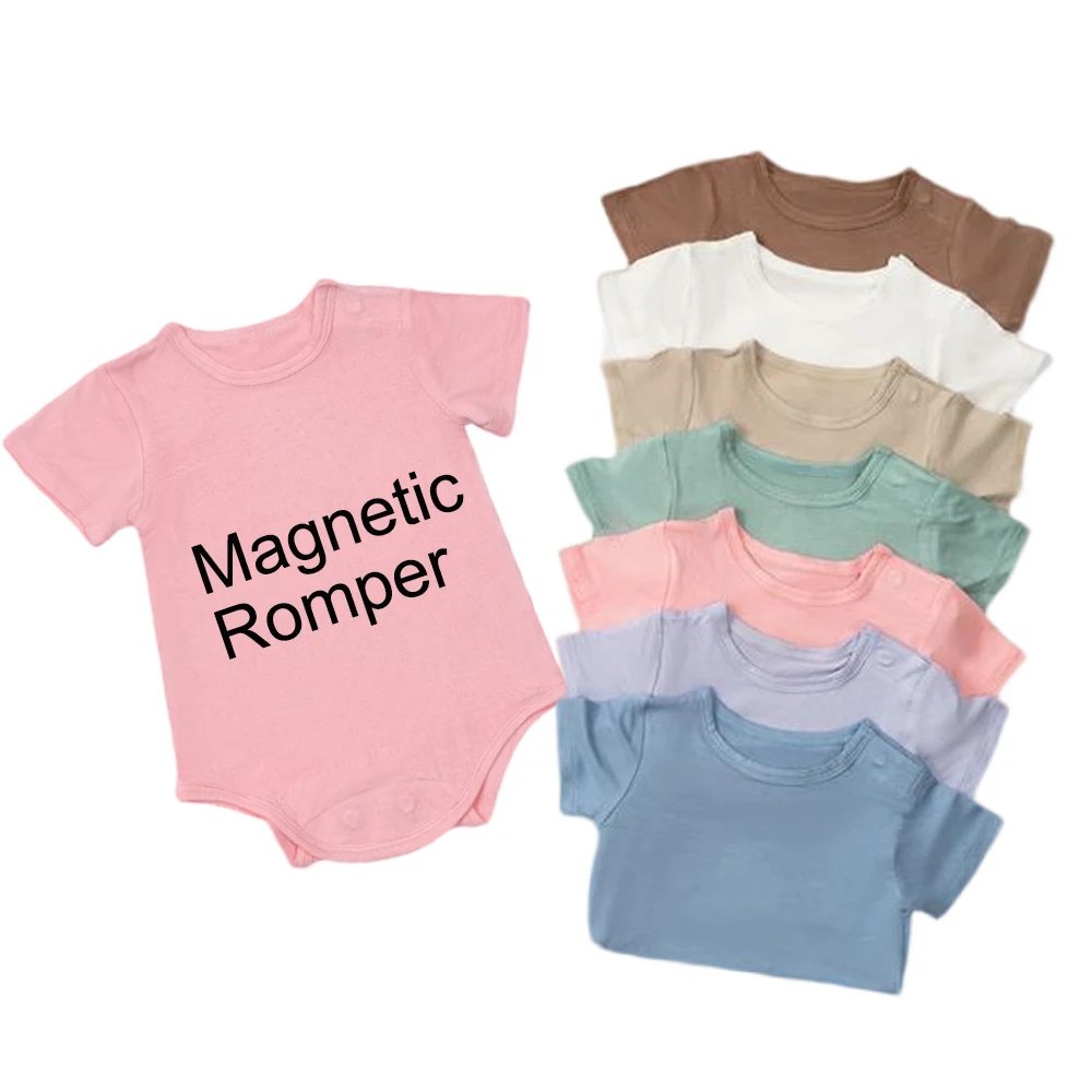 Wholesale Magnetic closure  baby onesie modal magnet short sleeve baby romper  infant toddler bamboo baby boy clothes magnetic