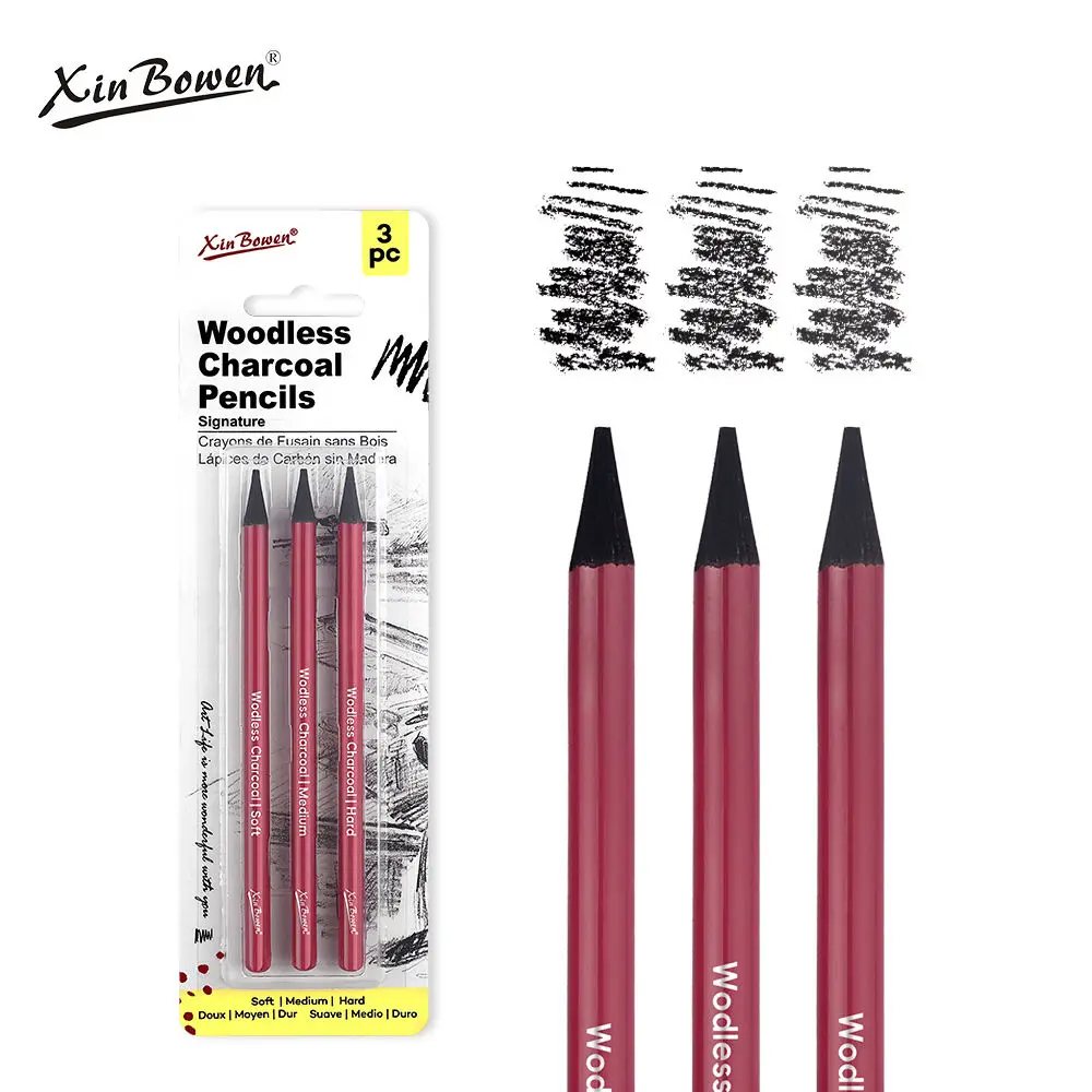 Xin Bowen New Tide 3 Pcs Sketching Pencil Carbon Writing Pencil Woodless Charcoal Sketch Pencil Set