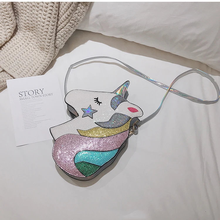 3D Glitter Unicorn Hologram Crossbody Purse Novelty Handbag Shoulder Bag for Teens Girls Women