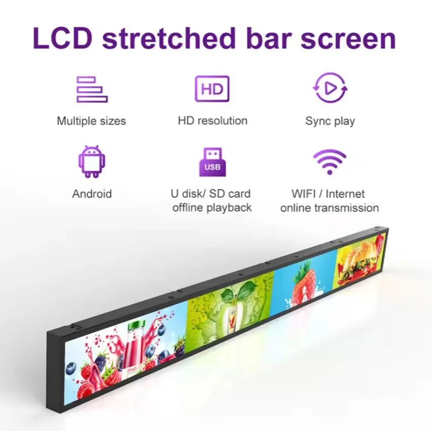 New Machine Manufacturer Custom Strip Screen Stretched 23 35 Inch Lcd Bar Screen Advertising Display for Price Tag