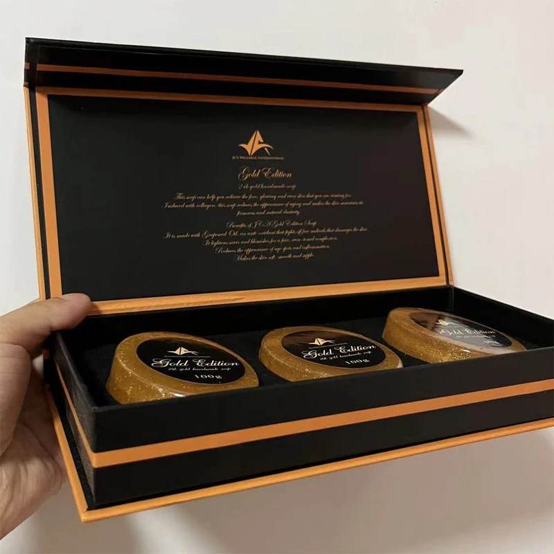 3pcs gold color Deep clean whitening spots handmade soap with gold color gift set