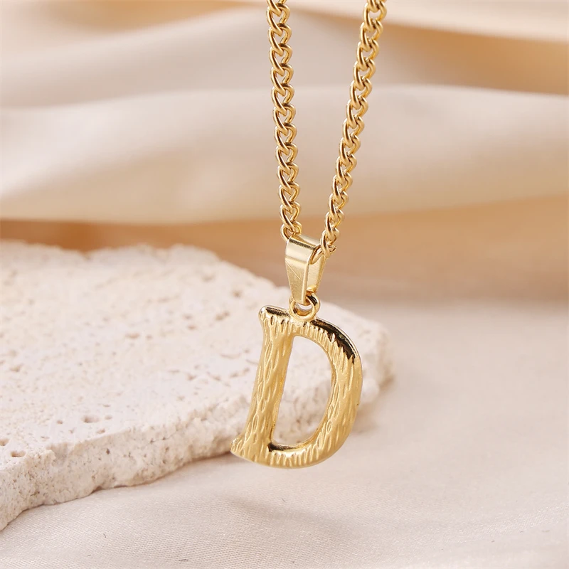 Newly Designed 26 English Letter Pendant 18K Gold Plated Stainless Steel Charm Ripple Corrugated