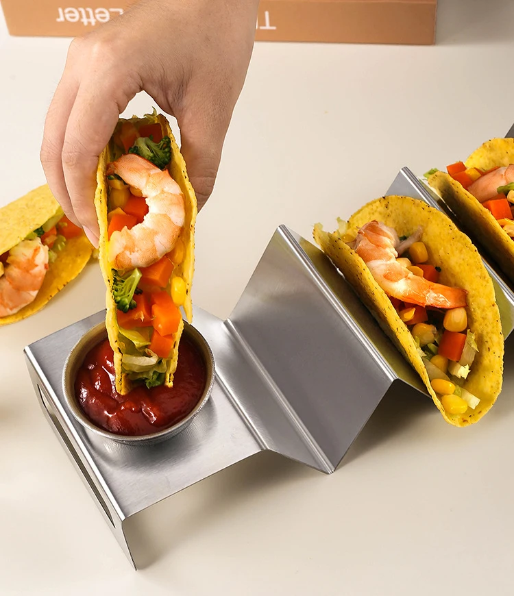 Wholesale Stainless Steel Taco Holder Taco Stand Rack Plates with Cup