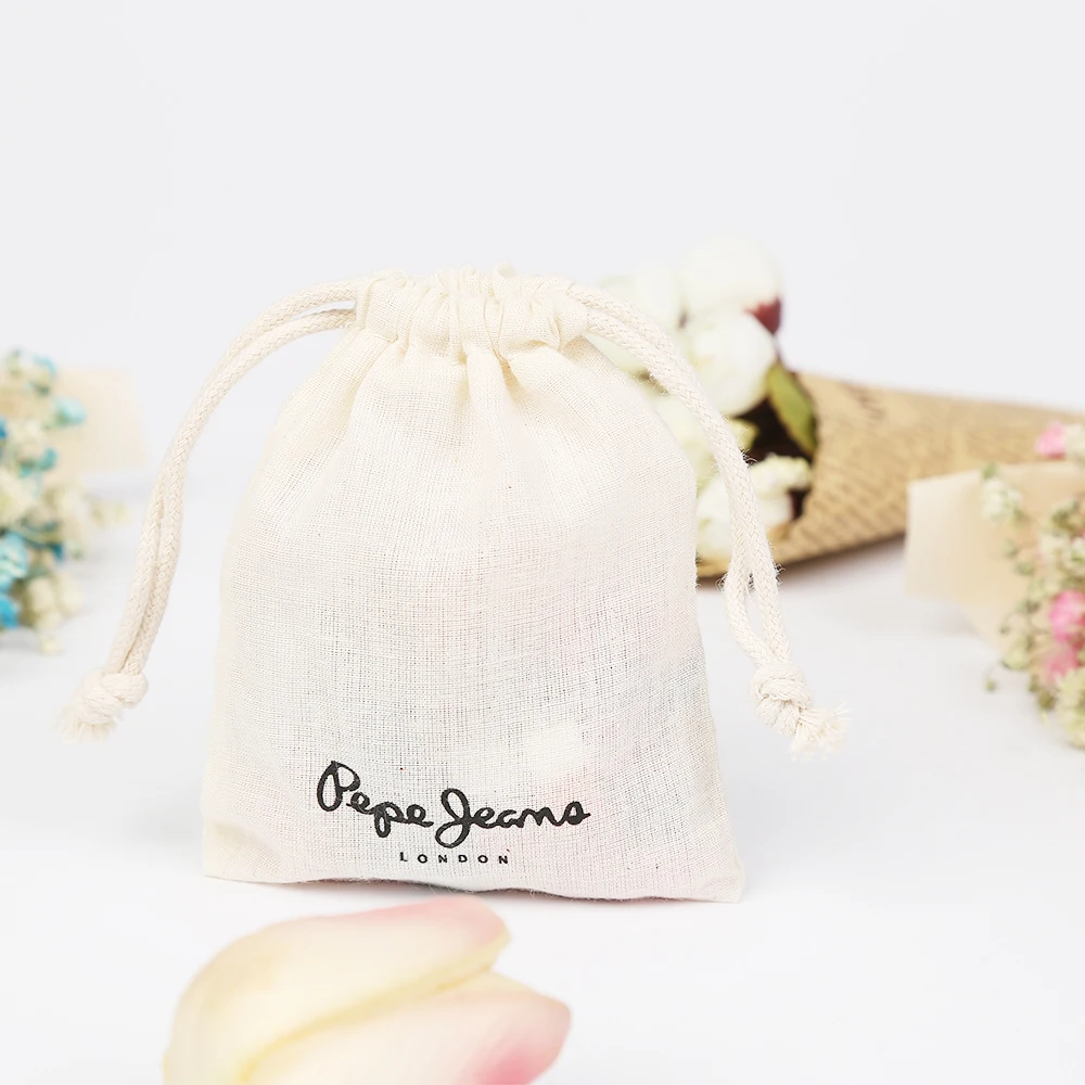 Mixed Wholesale Custom Logo Natural Color Portable Gift Drawstring Bag Small Cotton Jewellery Pouch With Logo