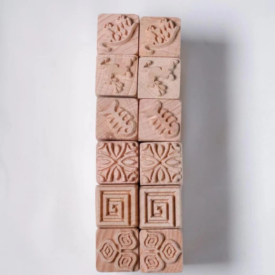 Custom wood texture seal solid wood cartoon moon cake printing tool ceramic art wooden stamp