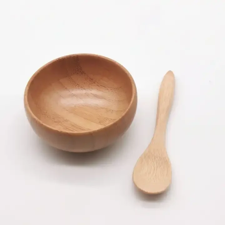 Co- Friendly Durable Household Wooden Dough Woven Wood Bamboo Bowls Bamboo Wooden Salad Bowl With Spoon