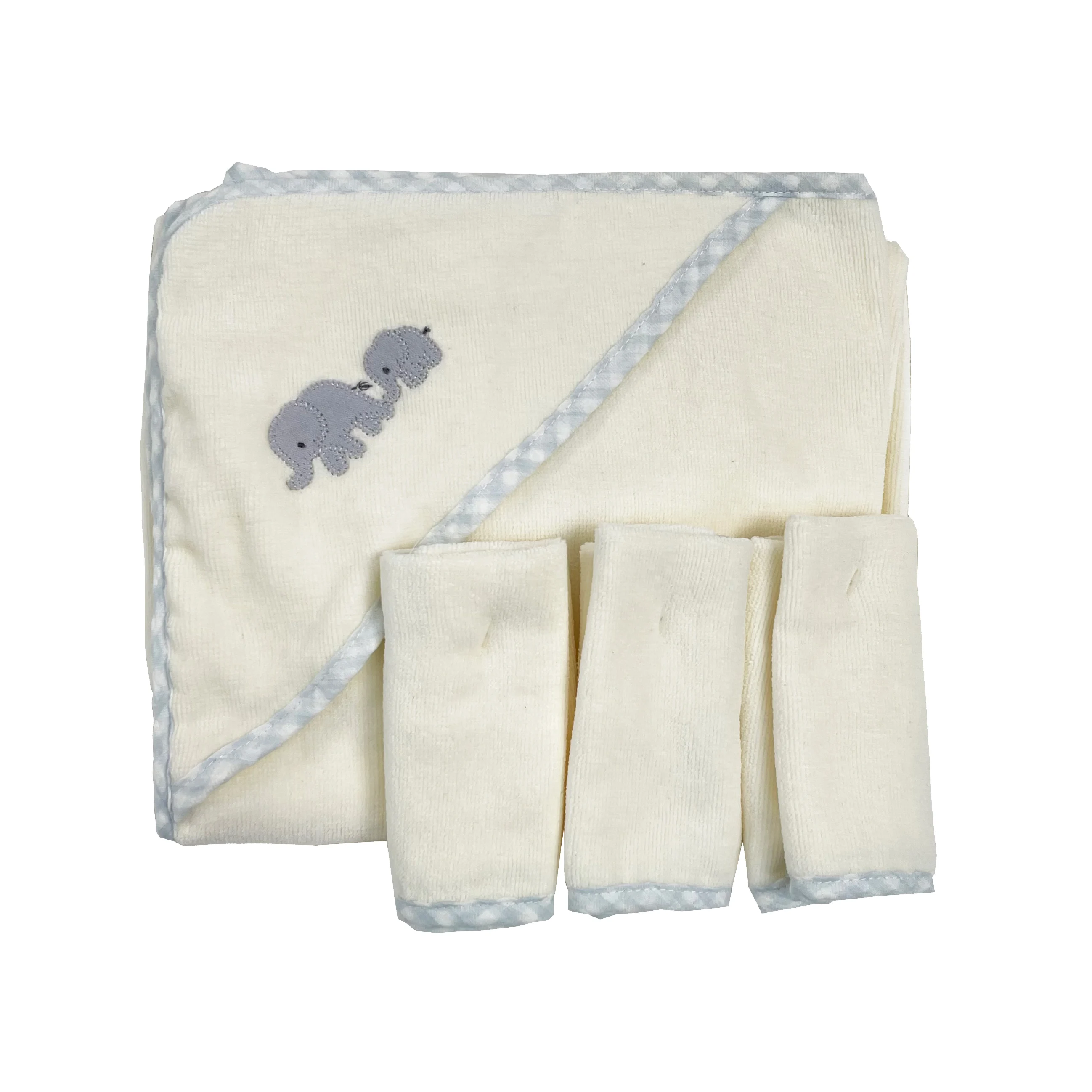 100% cotton baby hooded towel set with face towel