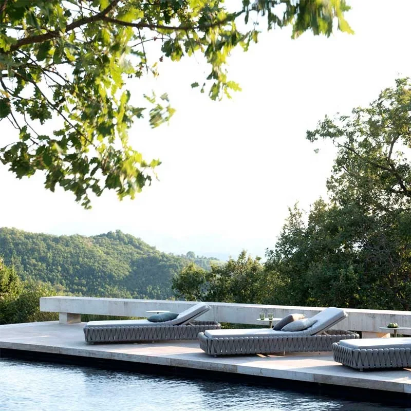 Customized luxury sun loungers modern beach sun loungers with rope woven