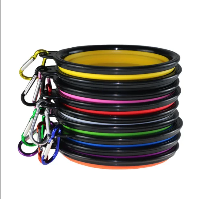 Amazon hot sale silicone folding dog food bowl portable with hook portable dog bowl