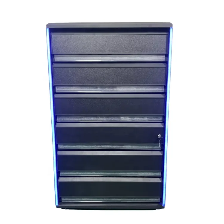 Gas Station Metal Cabinet Floor Showcase Store Led Cigarettes Display Stand Rack Wooden Tobacco Display Shelf Supplier