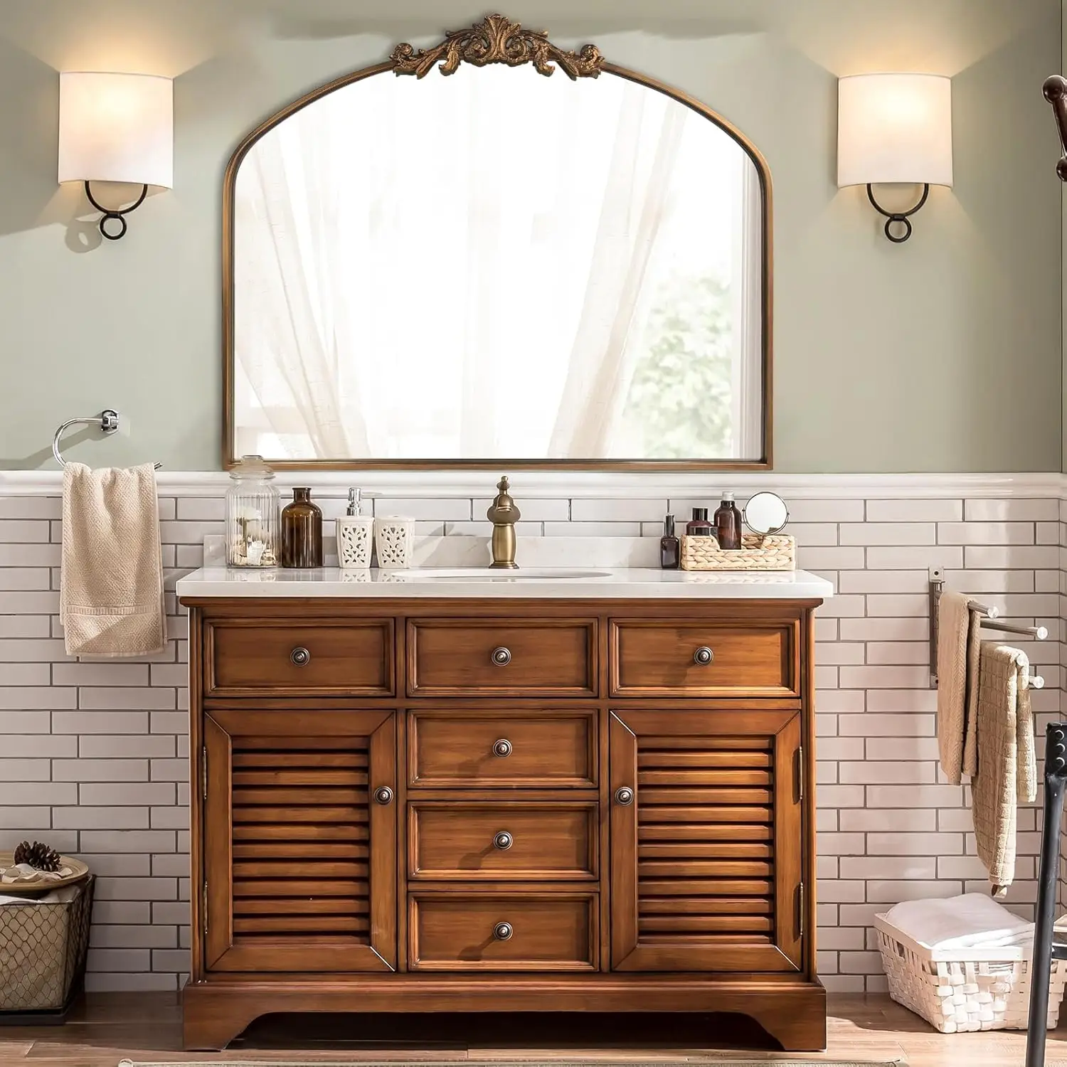 Room Decor Arched Whole Body Vintage Metal Wall mirror Unbreakable gold color Mirror for bedroom living room wall decoration