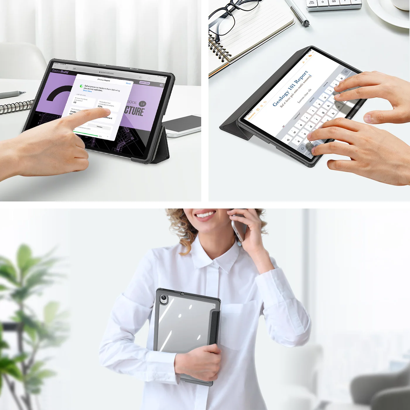 DUX DUCIS Toby Series Trifold Leather-Style Case for Lenovo Tab K10 / M10 Plus 10.3 Clear Back Cover Smart Tablet Case