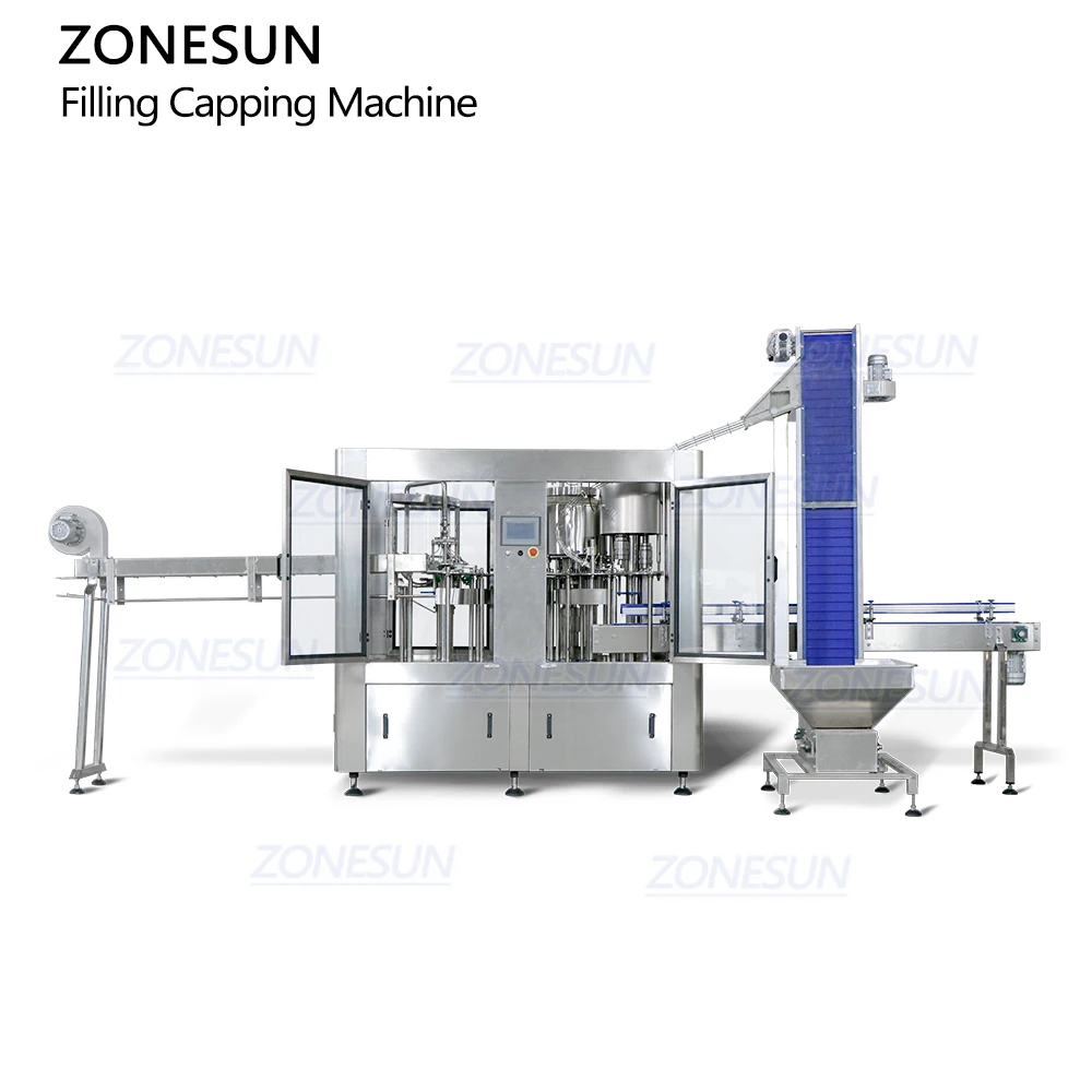 ZONESUN ZS-AFC883 Full Automatic 3 IN 1 Small Scale PET Bottle Mineral Water Liquid Beverage Rotory Filling Capping Machine